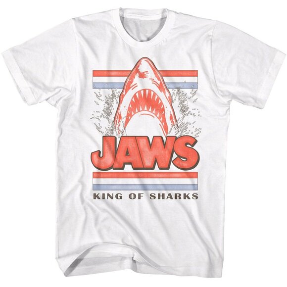 Mary Beth S Tops - Jaws Shark T Shirt King Of Sharks Retro Movie Graphic Fan Gift White Classic Tee